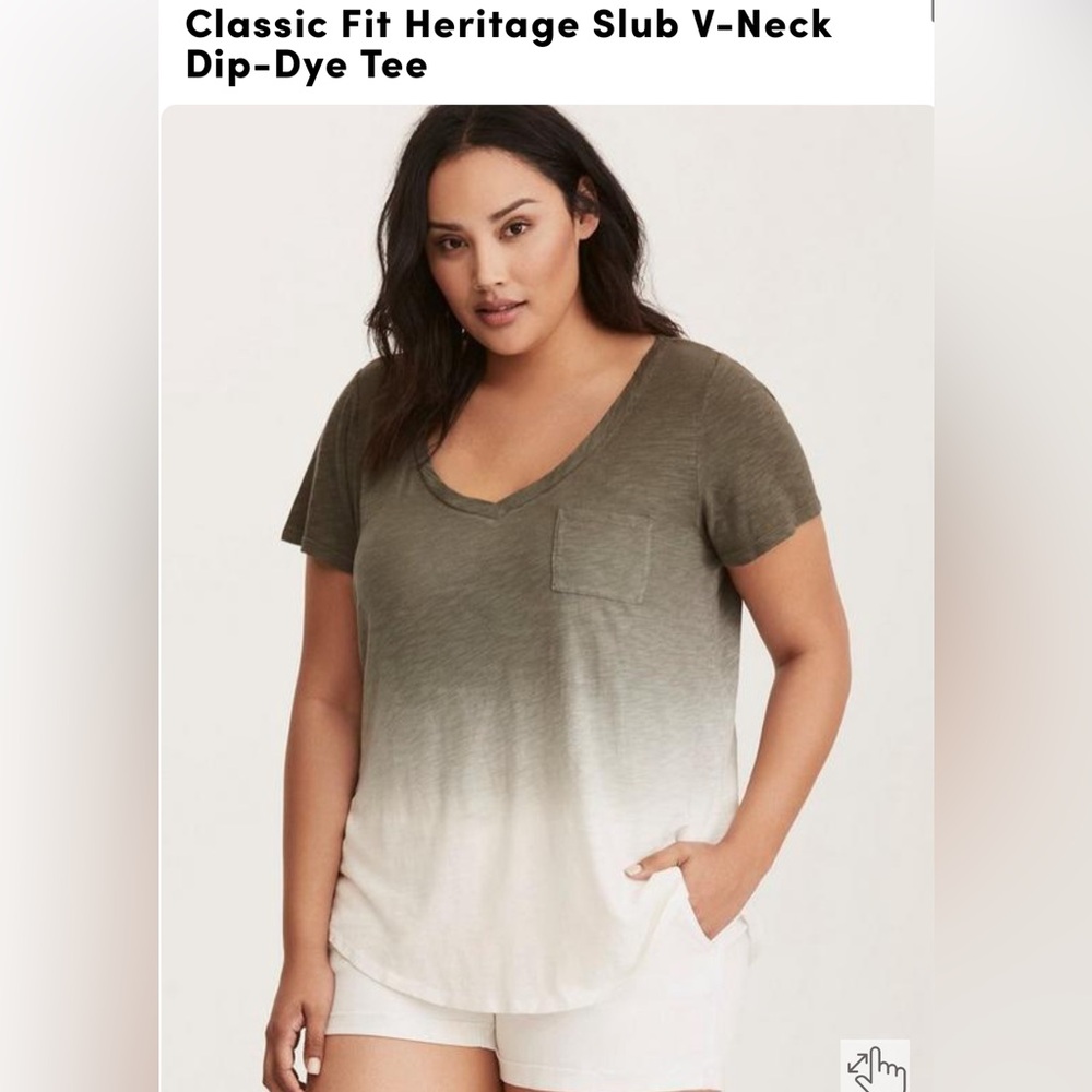 Torrid classic fit heritage slub v-neck Green/grey Dip Dye t-shirt SZ 3